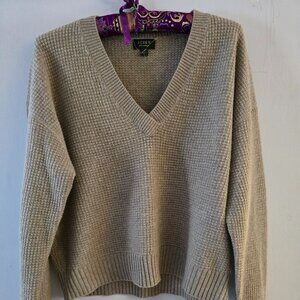 Women's J Crew Waffle V neck cropped cashmere sweater M